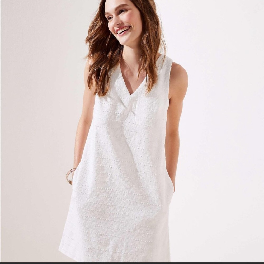 LOFT Textured V Neck Shift Dress